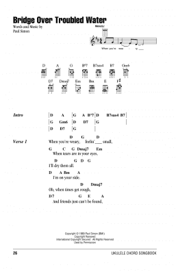 page one of Bridge Over Troubled Water (Ukulele Chords/Lyrics)