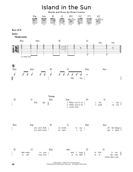 page one of Island In The Sun (Guitar Cheat Sheet)