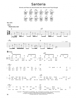 page one of Santeria (Guitar Cheat Sheet)