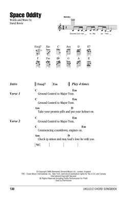 page one of Space Oddity (Ukulele Chords/Lyrics)