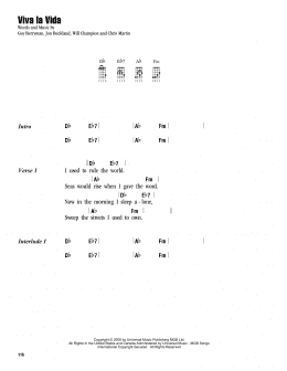 page one of Viva La Vida (Ukulele Chords/Lyrics)