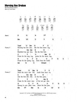 page one of Morning Has Broken (Ukulele Chords/Lyrics)