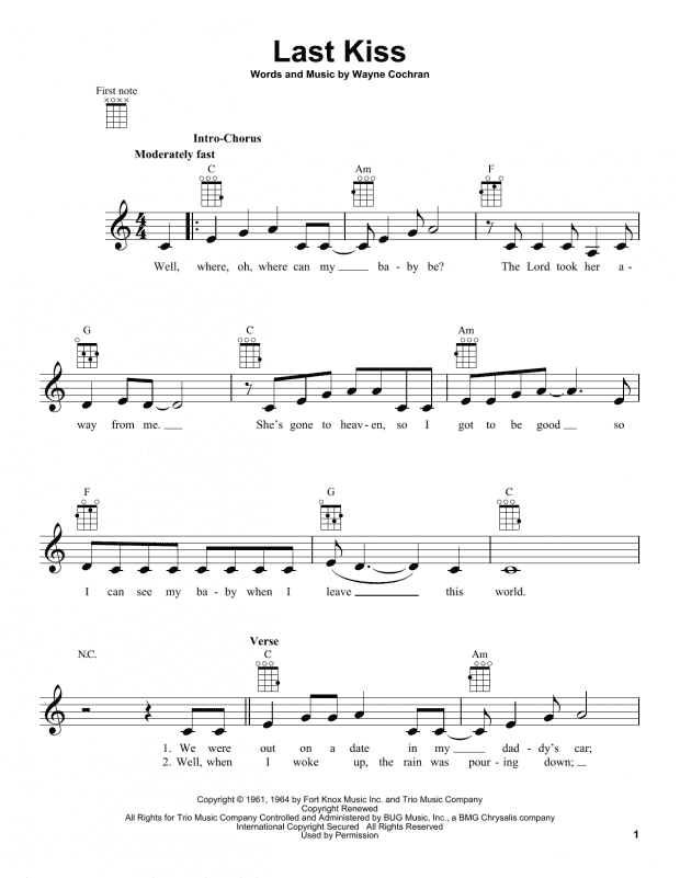 Last Kiss Ukulele Print Sheet Music Now 