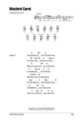 page one of Wexford Carol (Ukulele Chords/Lyrics)