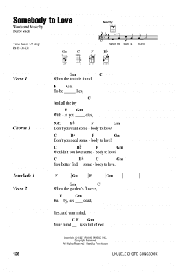 page one of Somebody To Love (Ukulele Chords/Lyrics)