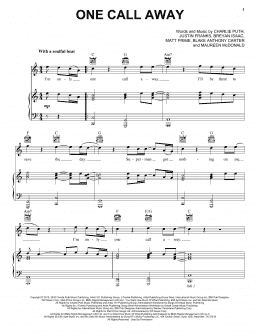 page one of One Call Away (Piano, Vocal & Guitar Chords (Right-Hand Melody))