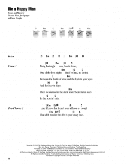 page one of Die A Happy Man (Guitar Chords/Lyrics)