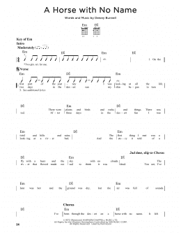 page one of A Horse With No Name (Guitar Cheat Sheet)