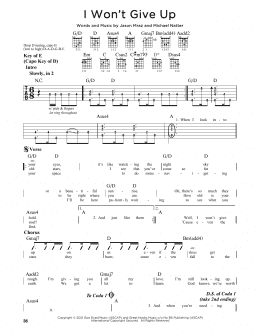 page one of I Won't Give Up (Guitar Cheat Sheet)