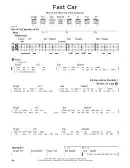 page one of Fast Car (Guitar Cheat Sheet)