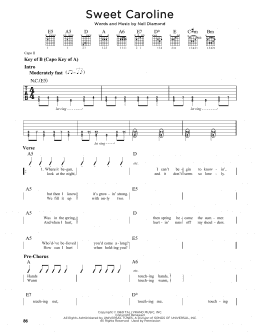 page one of Sweet Caroline (Guitar Cheat Sheet)