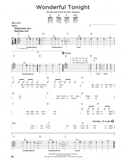 page one of Wonderful Tonight (Guitar Cheat Sheet)