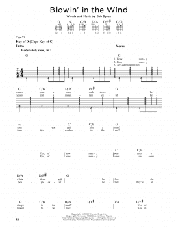 page one of Blowin' In The Wind (Guitar Cheat Sheet)