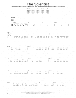 page one of The Scientist (Guitar Cheat Sheet)