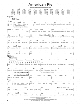 page one of American Pie (Guitar Cheat Sheet)