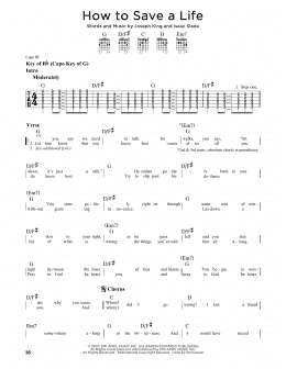 page one of How To Save A Life (Guitar Cheat Sheet)