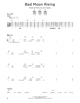 page one of Bad Moon Rising (Guitar Cheat Sheet)