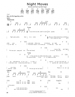 page one of Night Moves (Guitar Cheat Sheet)