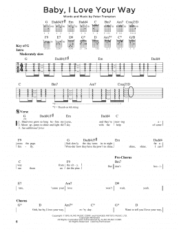 page one of Baby, I Love Your Way (Guitar Cheat Sheet)