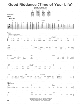 page one of Good Riddance (Time Of Your Life) (Guitar Cheat Sheet)