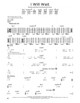 page one of I Will Wait (Guitar Cheat Sheet)