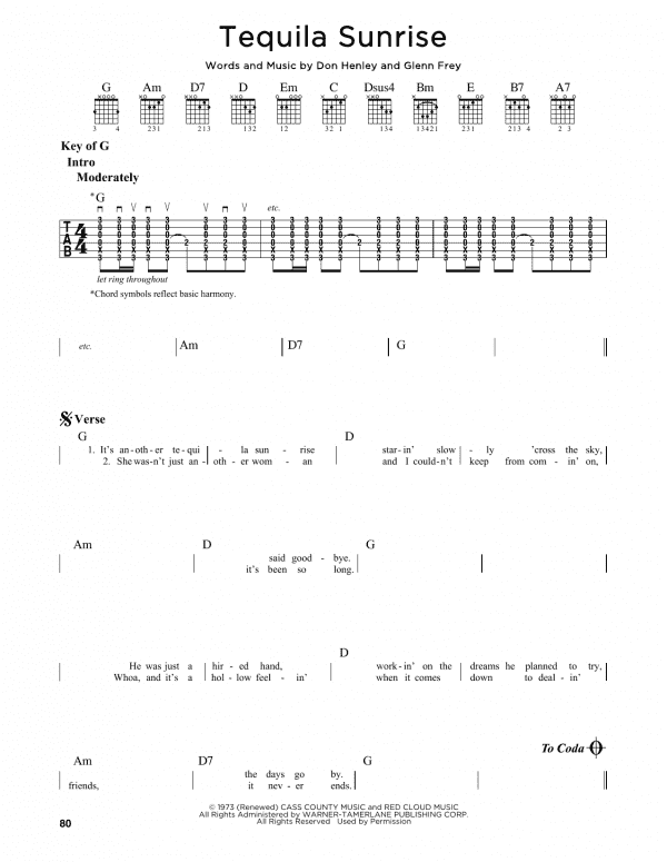 Tequila Sunrise (Guitar Lead Sheet) - Print Sheet Music Now