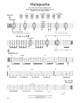 page one of Malaguena (Guitar Cheat Sheet)