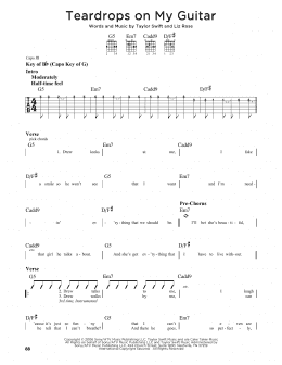 page one of Teardrops On My Guitar (Guitar Cheat Sheet)