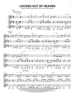 page one of Locked Out Of Heaven (Guitar Ensemble)