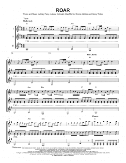 page one of Roar (Guitar Ensemble)