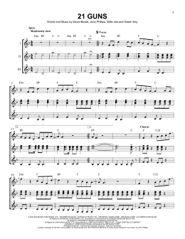 page one of 21 Guns (Guitar Ensemble)