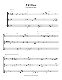 page one of Fur Elise (Guitar Ensemble)