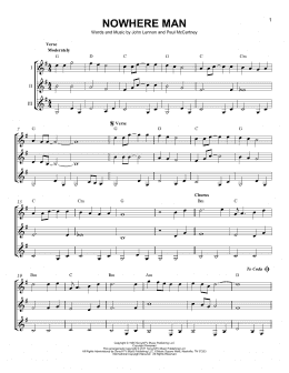 page one of Nowhere Man (Guitar Ensemble)