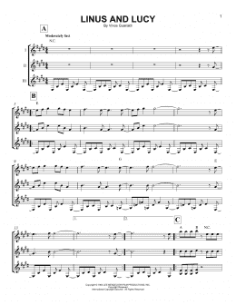 page one of Linus And Lucy (Guitar Ensemble)