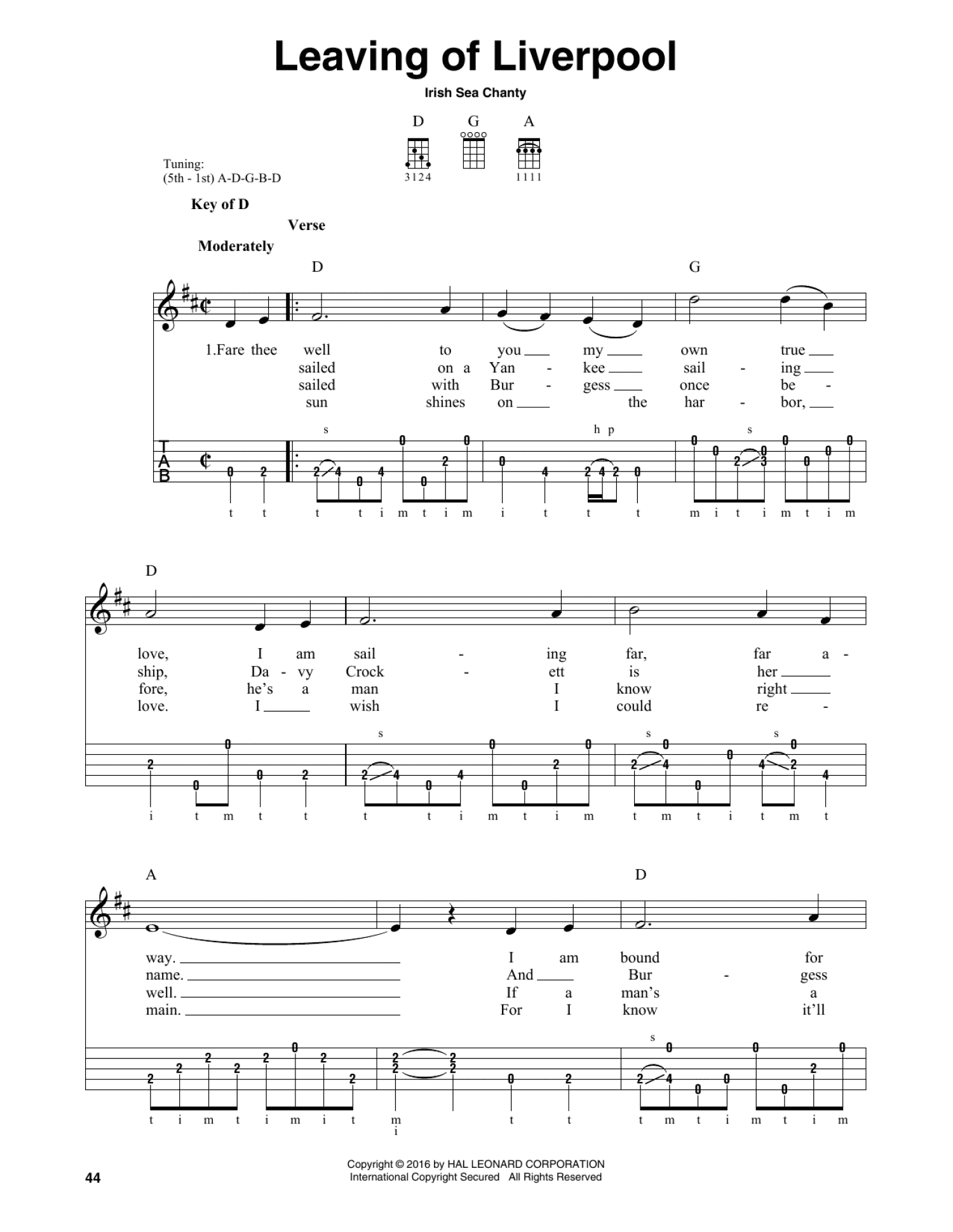 Leaving Of Liverpool (Banjo Tab) - Print Sheet Music Now