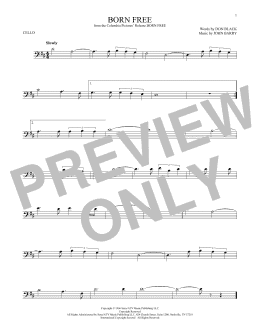 page one of Born Free (Cello Solo)