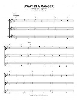 page one of Away In A Manger (Guitar Ensemble)