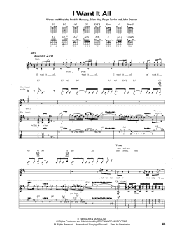 page one of I Want It All (Guitar Tab)