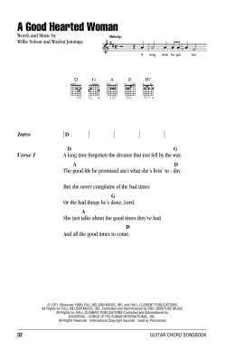 page one of A Good Hearted Woman (Guitar Chords/Lyrics)