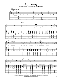 page one of Runaway (Easy Guitar Tab)