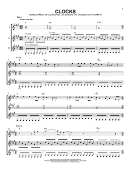 page one of Clocks (Guitar Ensemble)