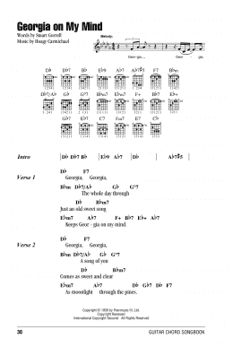 page one of Georgia On My Mind (Guitar Chords/Lyrics)