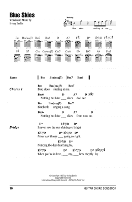 page one of Blue Skies (Guitar Chords/Lyrics)