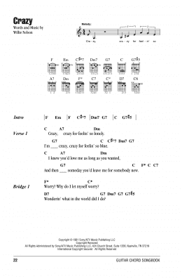 page one of Crazy (Guitar Chords/Lyrics)