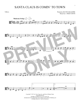 page one of Santa Claus Is Comin' To Town (Viola Solo)