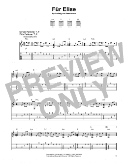 page one of Fur Elise (Easy Guitar Tab)