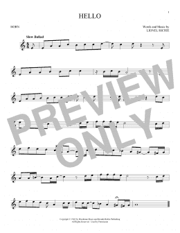 page one of Hello (French Horn Solo)