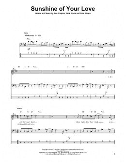 page one of Sunshine Of Your Love (Bass Guitar Tab)