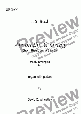 page one of Bach - Air on the G string (Suite no 3 in D) for organ solo