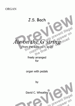 page one of Bach - Air on the G string (Suite no 3 in D) for organ solo
